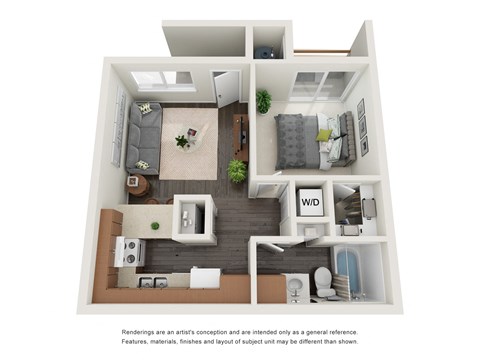 Floor plan for 1 bed, 1 bath, 528 sqft